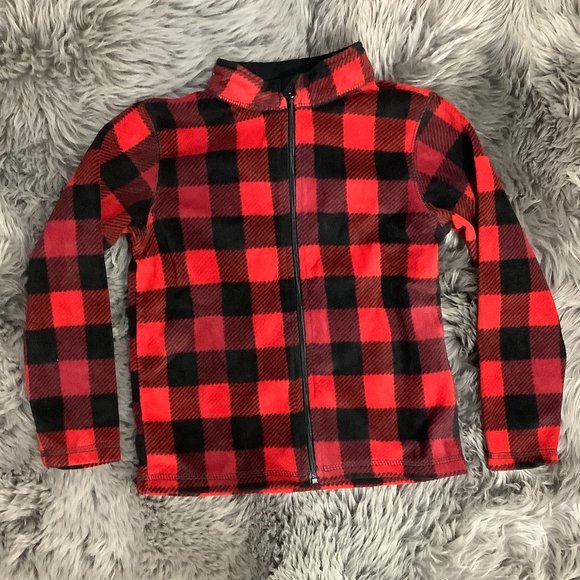Toughskins | Boy's Zipped Micro Fleece Sweater | Plaid | Red & Black | Medium - Picture 1 of 2
